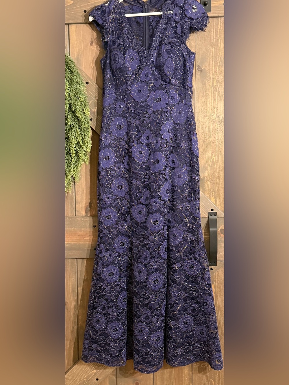 Eliza J Purple Lace A-Line Evening Gown